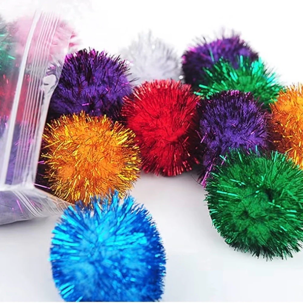 20 Pcs Assorted Color Flash Ball Cat's Favorite Toy Ball Tinsel Pom Poms Flash.